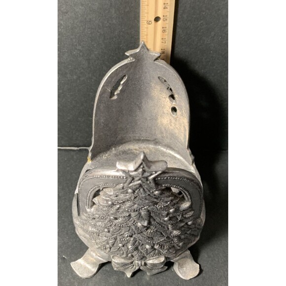 Christmas Tree Candle Jar Holder Metal Pewter - Picture 3 of 4